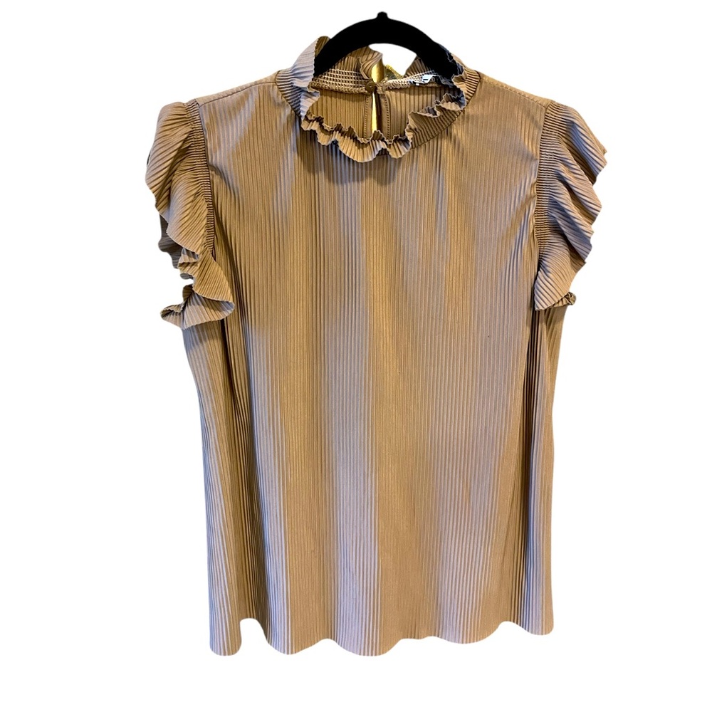 ZARA ruffle sleeve top taupe